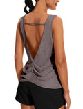 Women’s Open-Back Yoga Tank – Deep V Back Sleeveless Quick-Dry Workout Top (Grey XXL)