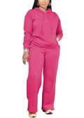 YeGine Womens 2 Piece Outfits Sweatsuits Long Sleeve Lounge Sets Drawstring Hoodies Wide Leg Sweatpants Tracksuit Pink 2XL