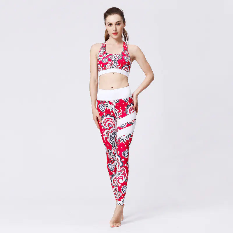 Women’s Yoga Set – Tropical Print Sports Bra & High-Waist Leggings