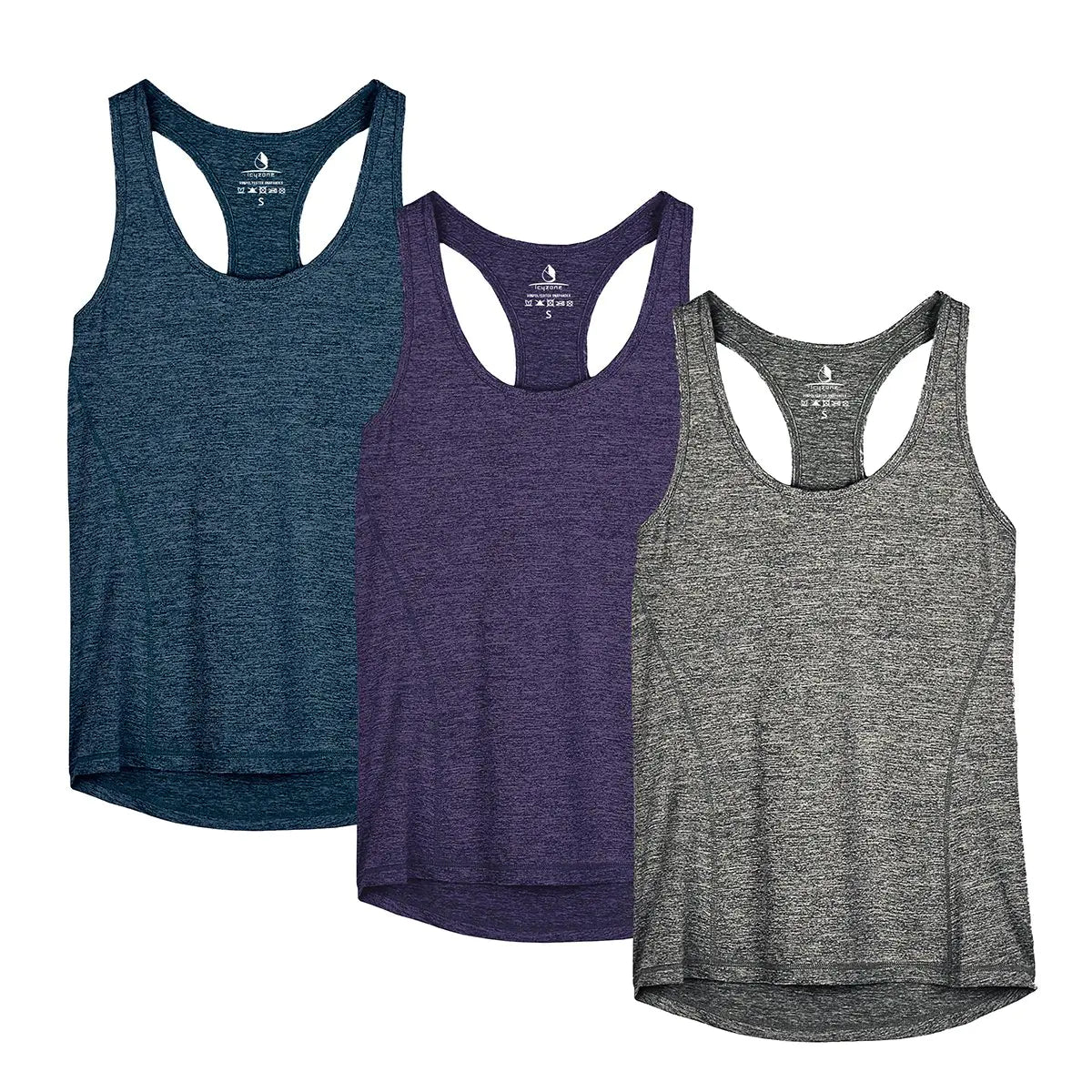 Women’s Racerback Workout Tank Tops 3-Pack – Heathered Yoga Running Gym Tanks, Tagless Comfort (XXL, Blue/Purple/Charcoal)