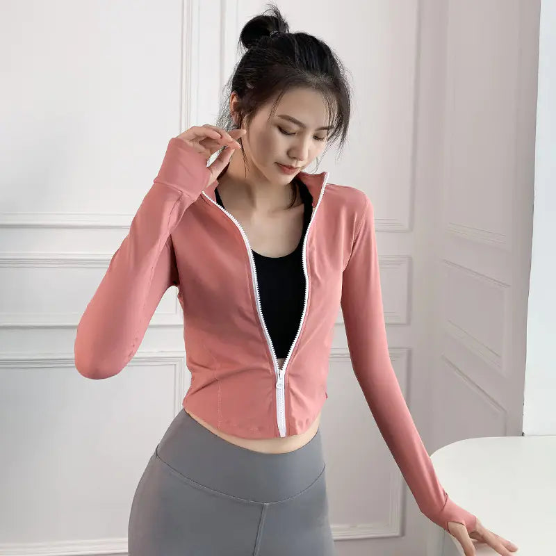 Women’s Long Sleeve Workout Jacket – Athletic Yoga & Running Fitness Jacket