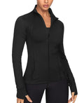 Women’s Lightweight Zip-Up Running Jacket | 4-Way Stretch Gym & Yoga Athletic Jacket – Black