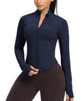 Women’s Zip-Up Workout Jacket | Lightweight Slim Fit Running & Athletic Jacket with Thumb Holes – Navy