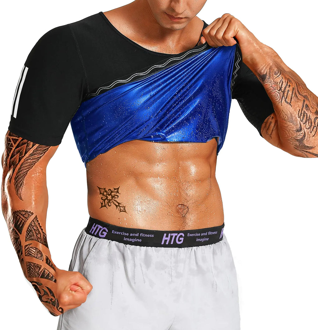 Men’s Sweat Sauna T-Shirt – Short Sleeve Heat-Trapping Compression Top Ideal for Workout & Weight Loss (Black XL)