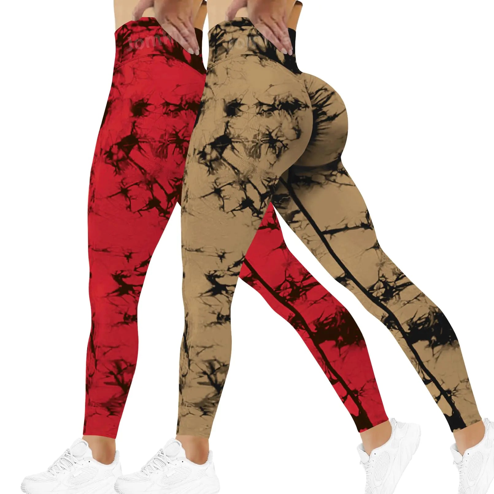 Women’s High Waisted Leggings -2 Pack (Red & Brown)