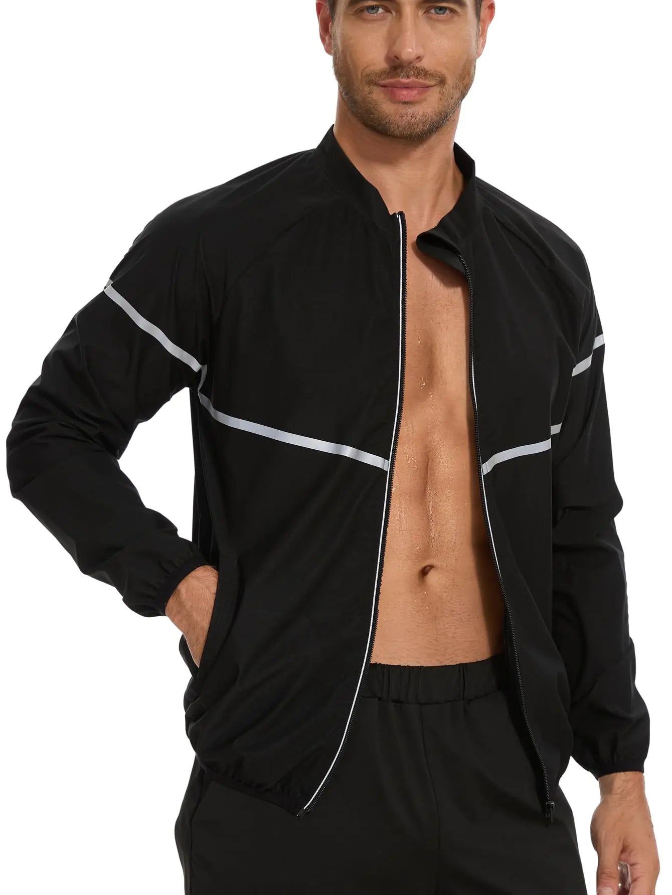 Men’s Sauna Suit Sweat Jacket – Long Sleeve Zipper Workout Top