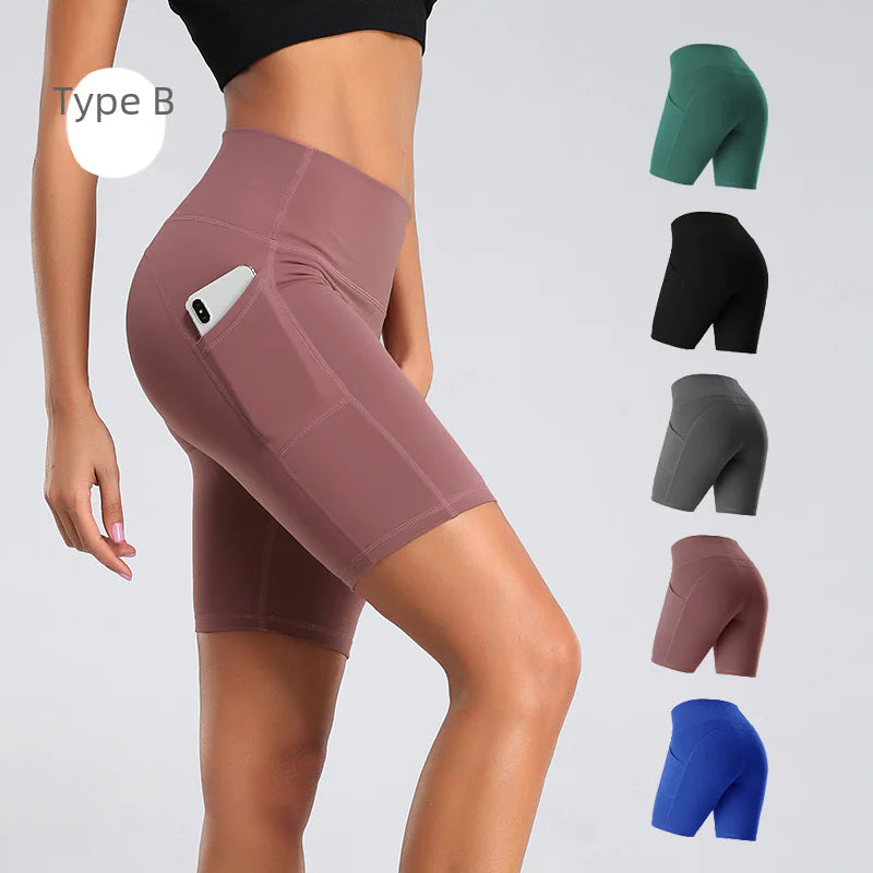 Women’s High-Waist Pocketed Yoga Shorts – Premium Studio-Style Fitness Wear