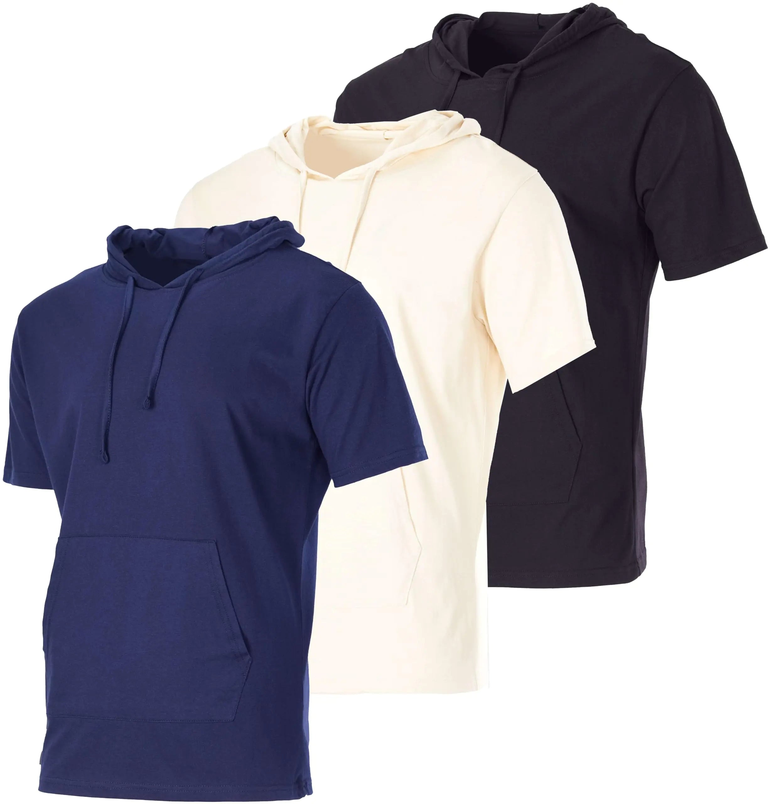 Real Essentials Men’s Short Sleeve Hoodie – Lightweight Workout Pullover Cotton Gym Sweatshirt (3-Pack)