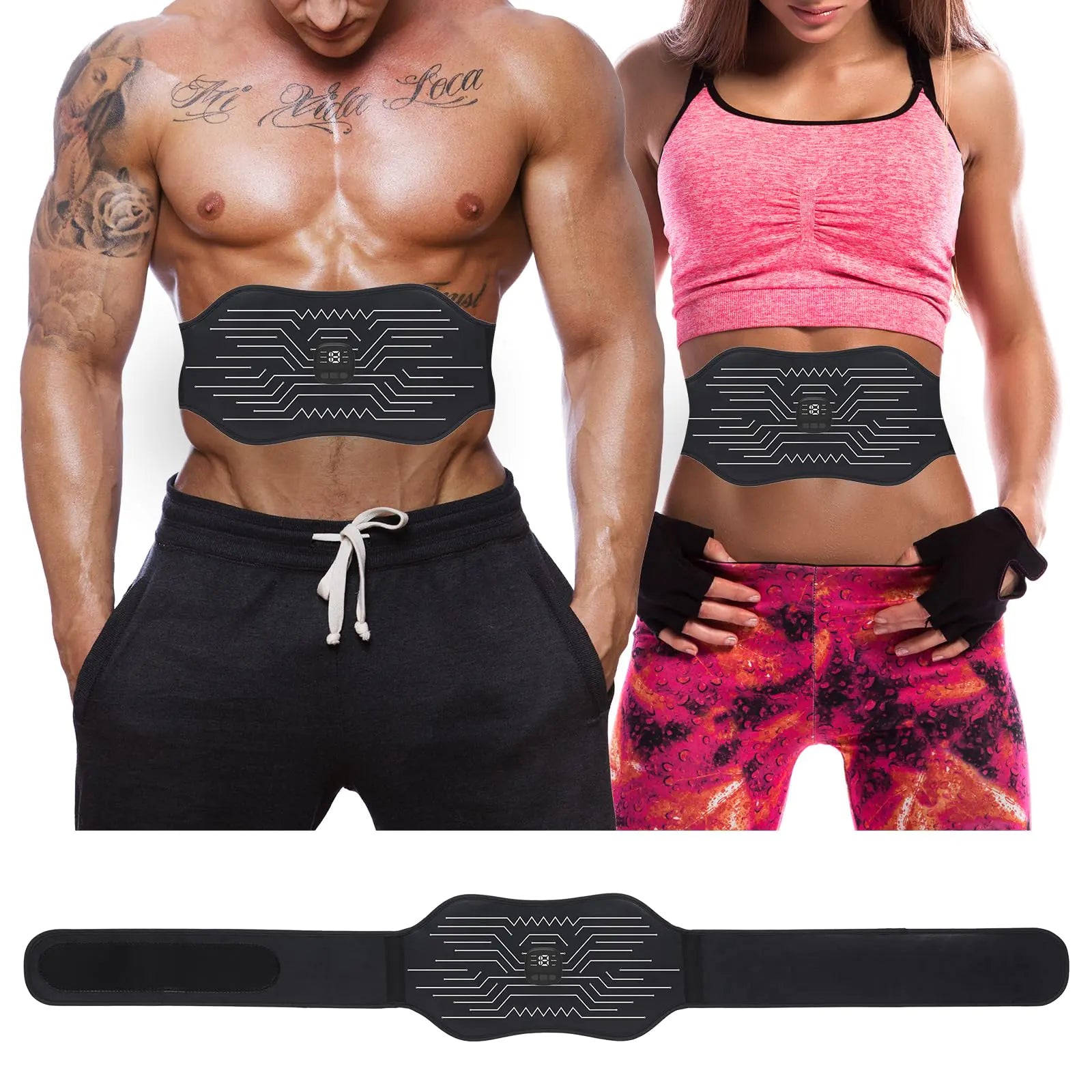 ABS Stimulator EMS Muscle Stimulator – Portable Abdominal Muscle Toner for Men & Women (Black/White)