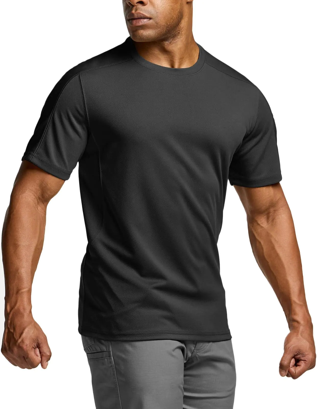 Men’s Short Sleeve Tactical T-Shirt  SMALL– Athletic Military Gym & Outdoor Training Shirt (Frost Pro Crewneck, Black)