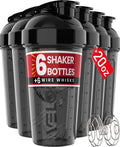 20oz Protein Shaker Bottles – 6-Pack Leak-Proof Shaker Cups for Protein & Fitness Drinks (Black)