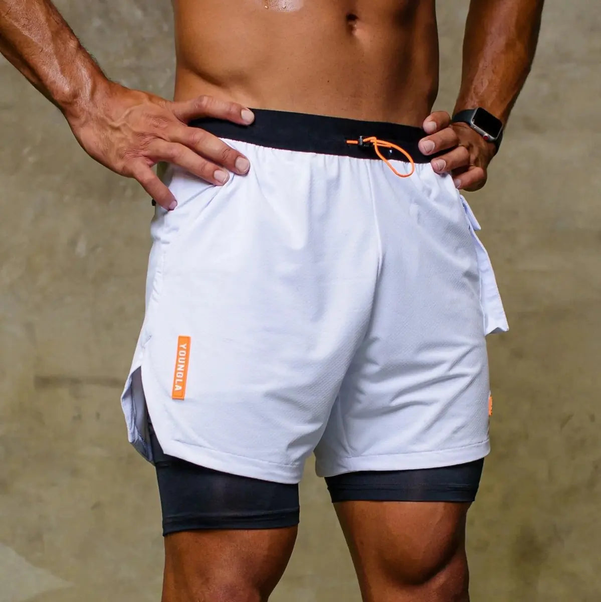 Men’s Double Layer Stretch Workout Shorts – Fitness Exercise Shorts with Built-In Compression Liner