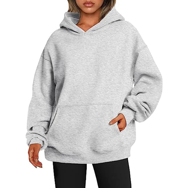 Women’s Oversized Pullover Hoodie – Soft Fleece-Look Sweatshirt with Kangaroo Pocket, Long Sleeve