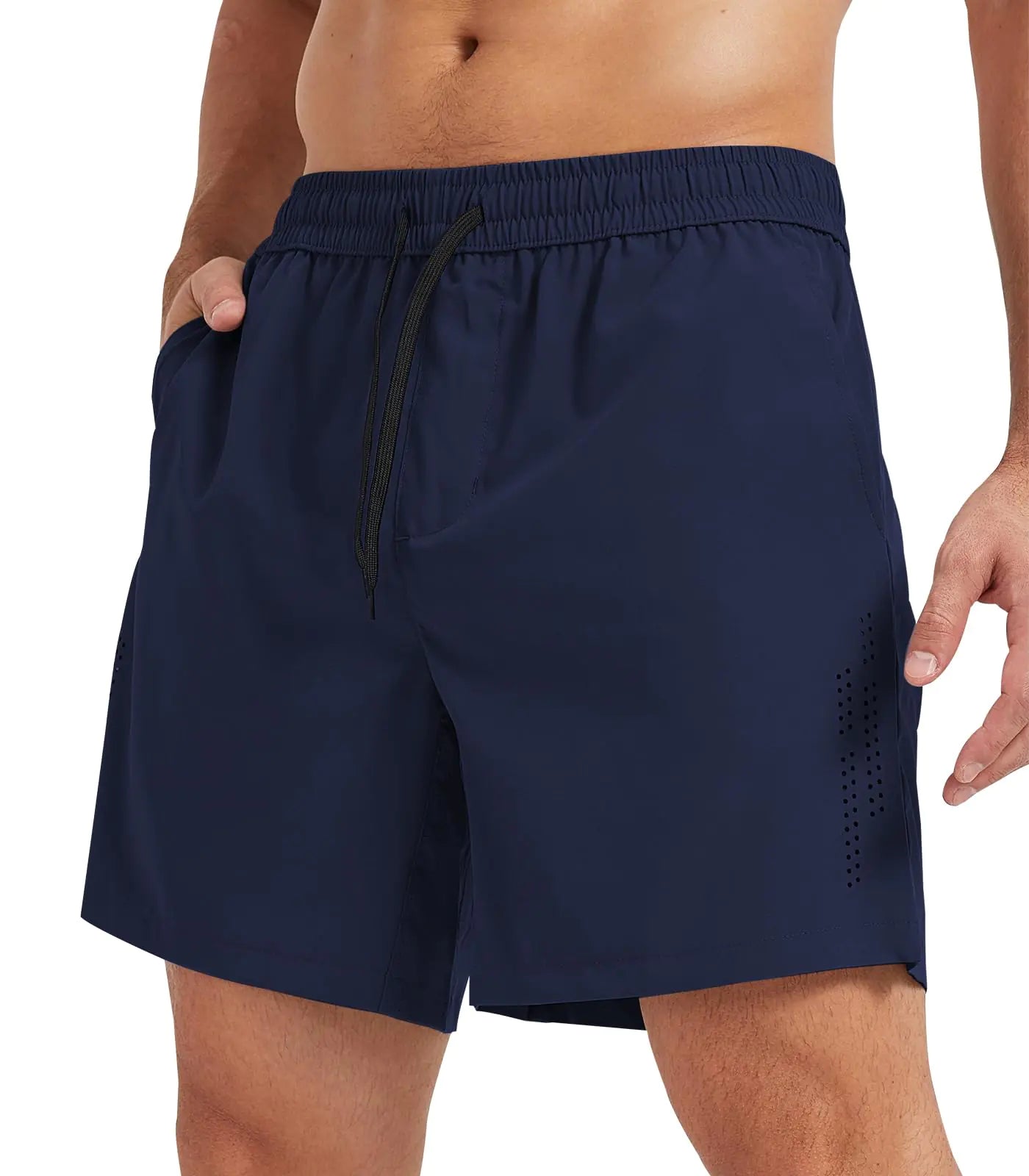 Men’s Quick-Dry Running Shorts with Zipper Pockets – Lightweight Breathable Gym Shorts (Navy Blue L)