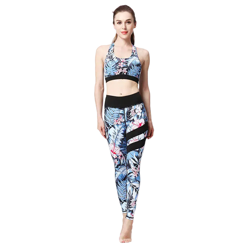 Women’s Yoga Set – Tropical Print Sports Bra & High-Waist Leggings