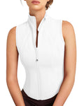 Women’s Sleeveless Crop Top – Zip-Up Workout Running Vest, Athletic Gym Yoga Tank Jacket, White (XX-Large)