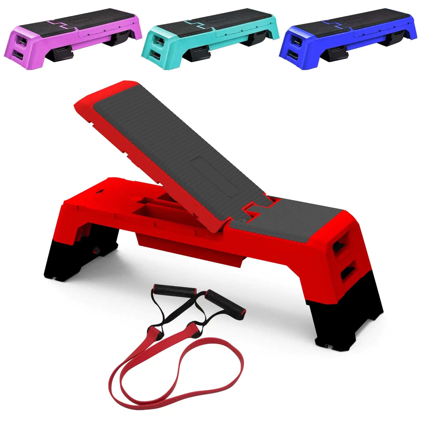 Adjustable Aerobic Step Platform – Cardio Stepper with Resistance Bands