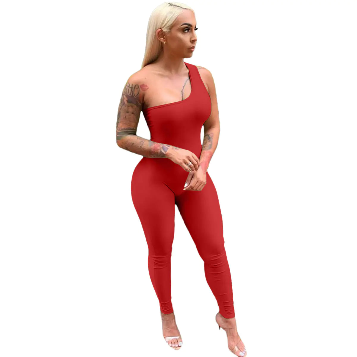 One-Shoulder Sleeveless Hip-Lift Sports Jumpsuit