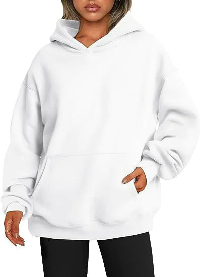 Women’s Oversized Pullover Hoodie – Soft Fleece-Look Sweatshirt with Kangaroo Pocket, Long Sleeve