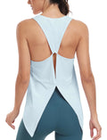 Women’s Breathable Open-Back Yoga Tank – Split Back Athletic Running Top (Light Blue XL)