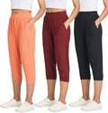 3 Pack Womens Capri Pants Fashion Yoga Sweatpants Joggers Pockets Capris Summer High Waisted Track Lounge Cropped Casual Ladies Pajama Teen Cotton Activewear Pj Petite Length Jogger Workout
