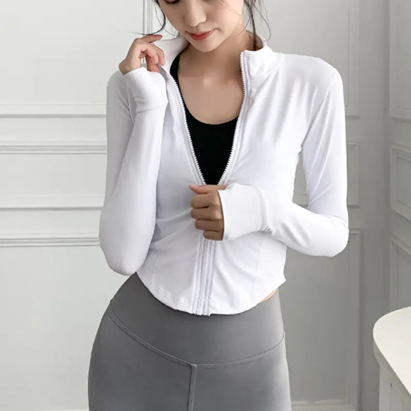 Women’s Long Sleeve Workout Jacket – Athletic Yoga & Running Fitness Jacket