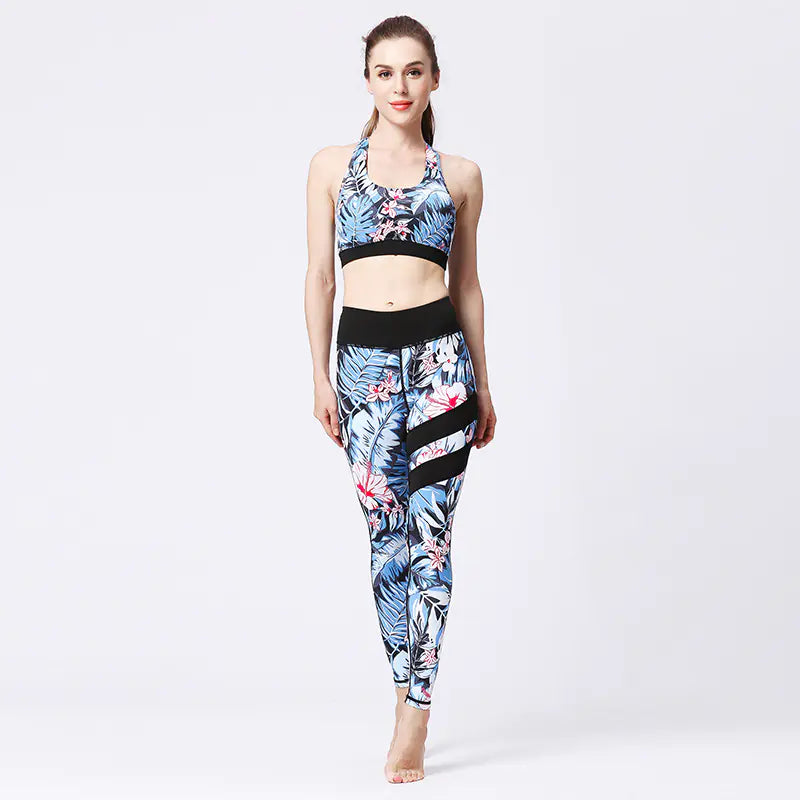 Women’s Yoga Set – Tropical Print Sports Bra & High-Waist Leggings