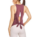 Women’s Open-Back Tie-Back Workout Tank Top – Sleeveless Loose Fit Yoga Gym Top with Adjustable Back Knot (Burgundy L)