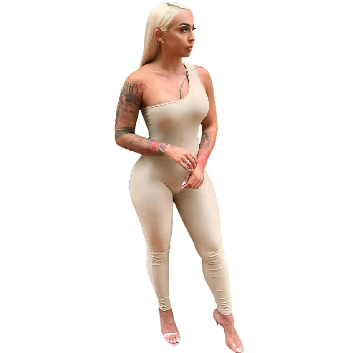 One-Shoulder Sleeveless Hip-Lift Sports Jumpsuit