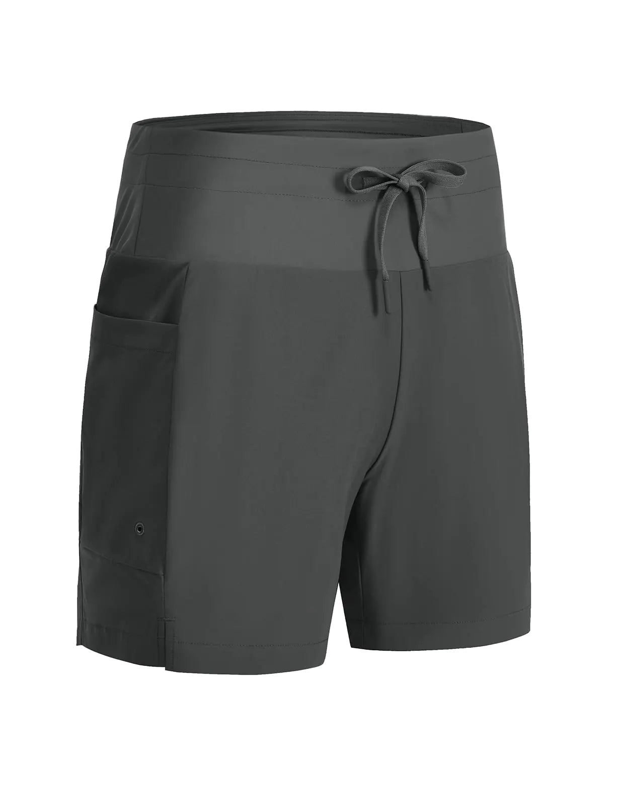 Women’s High-Waisted Swim Board Shorts – 5” Athletic Beach & Gym Shorts with Liner (Iron Grey)