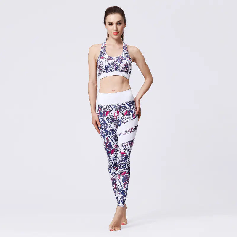 Women’s Yoga Set – Tropical Print Sports Bra & High-Waist Leggings