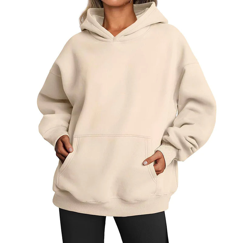 Women’s Oversized Pullover Hoodie – Soft Fleece-Look Sweatshirt with Kangaroo Pocket, Long Sleeve