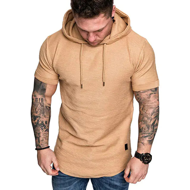Men’s Hooded T-Shirt – Short Sleeve Slim Fit Longline Hoodie
