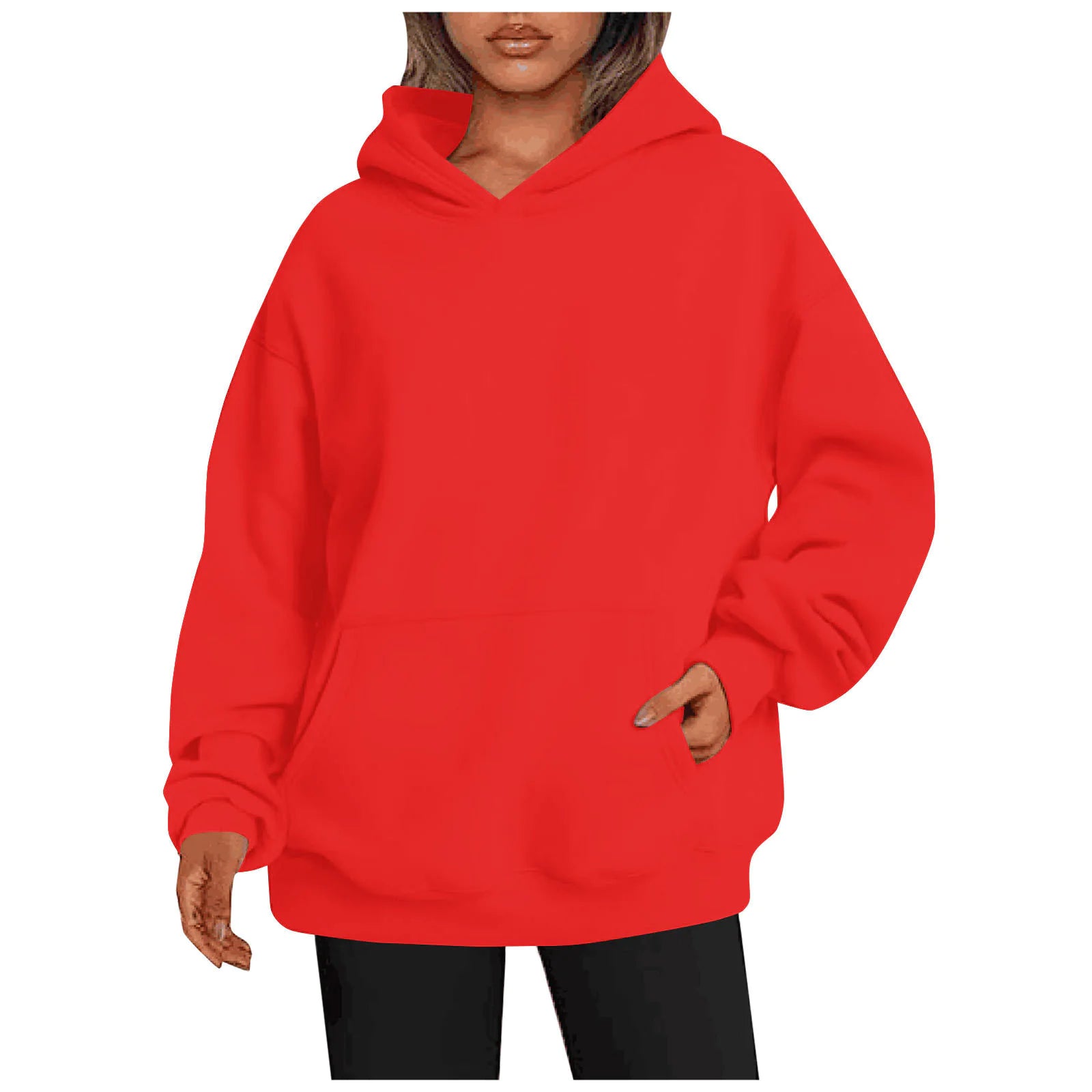 Women’s Oversized Pullover Hoodie – Soft Fleece-Look Sweatshirt with Kangaroo Pocket, Long Sleeve