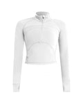 Women’s Cropped 1/2 Zip Workout Top | Long Sleeve Gym, Yoga & Athletic Jacket – Off White