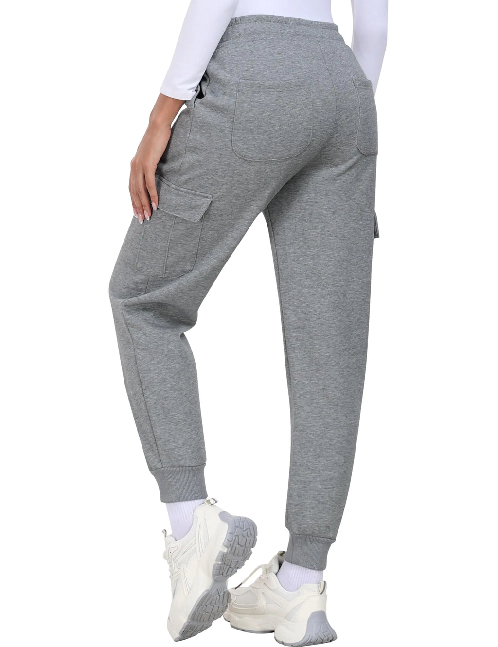 Women’s Fleece-Lined Cargo Joggers – Thermal Winter Sweatpants with Pockets, Casual Baggy Pants for Gym, Golf & Daily Wear (Grey, Medium)