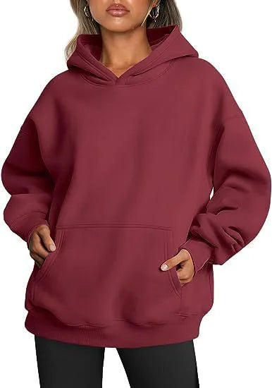 Women’s Oversized Pullover Hoodie – Soft Fleece-Look Sweatshirt with Kangaroo Pocket, Long Sleeve
