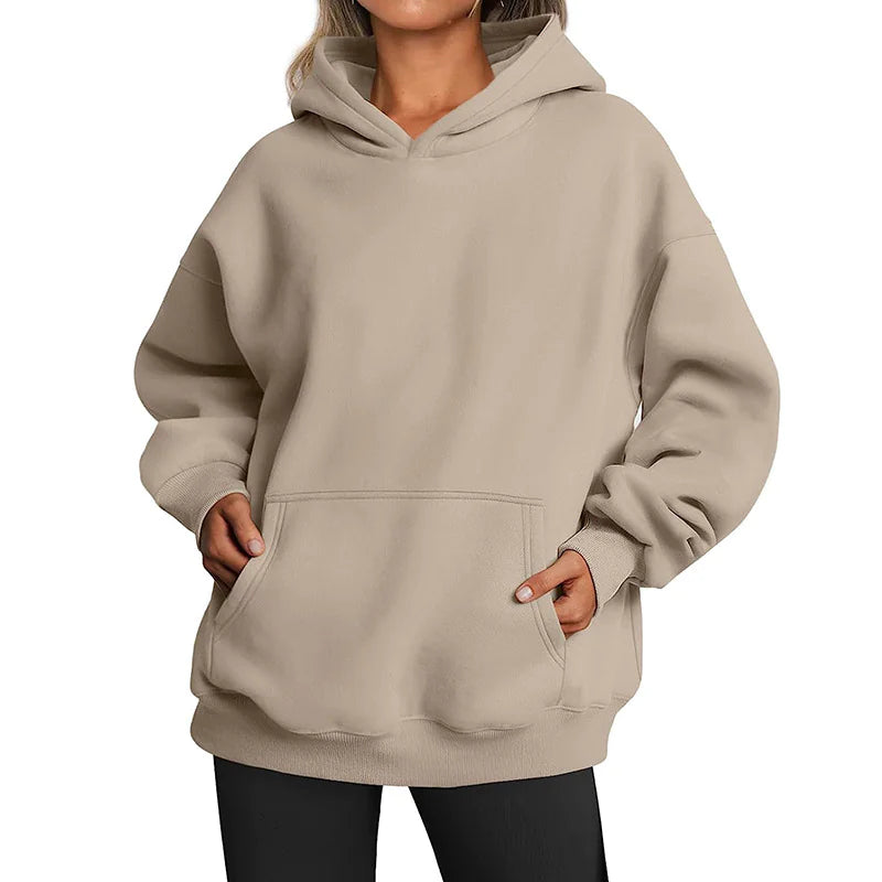 Women’s Oversized Pullover Hoodie – Soft Fleece-Look Sweatshirt with Kangaroo Pocket, Long Sleeve