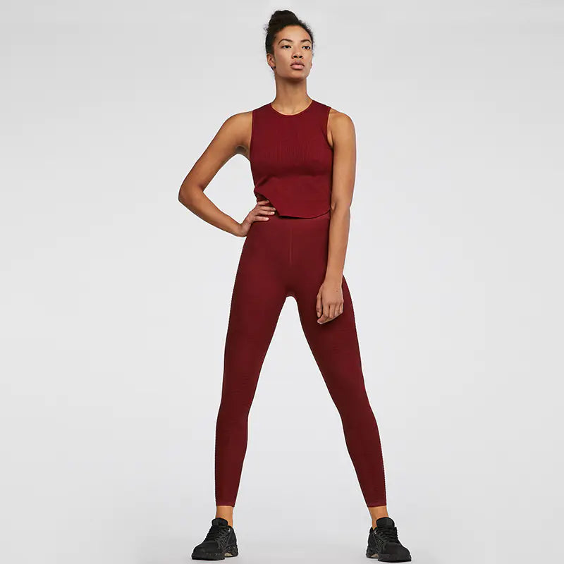 Seamless Stripe High-Waisted Workout Leggings Set.
