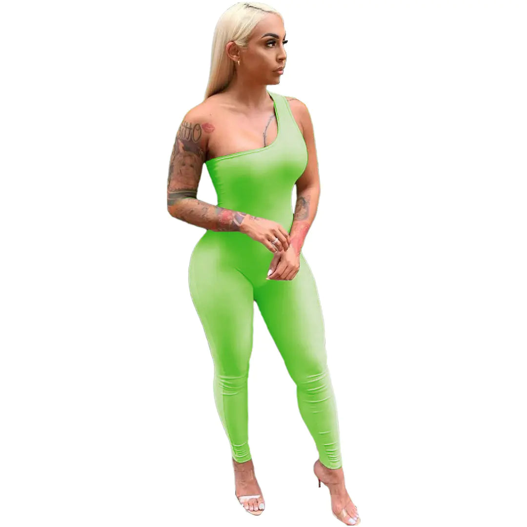 One-Shoulder Sleeveless Hip-Lift Sports Jumpsuit