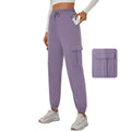 Women’s High-Waist Cargo Joggers – Stretch Drawstring Sweatpants with Pockets (Lilac, M)