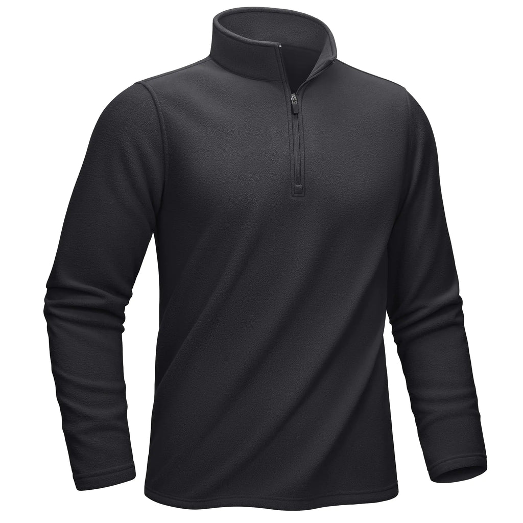 Men’s 1/4 Zip Fleece Pullover Sweatshirt – Warm Sport Workout Long Sleeve Outdoor Winter Shirt, (Black XL)