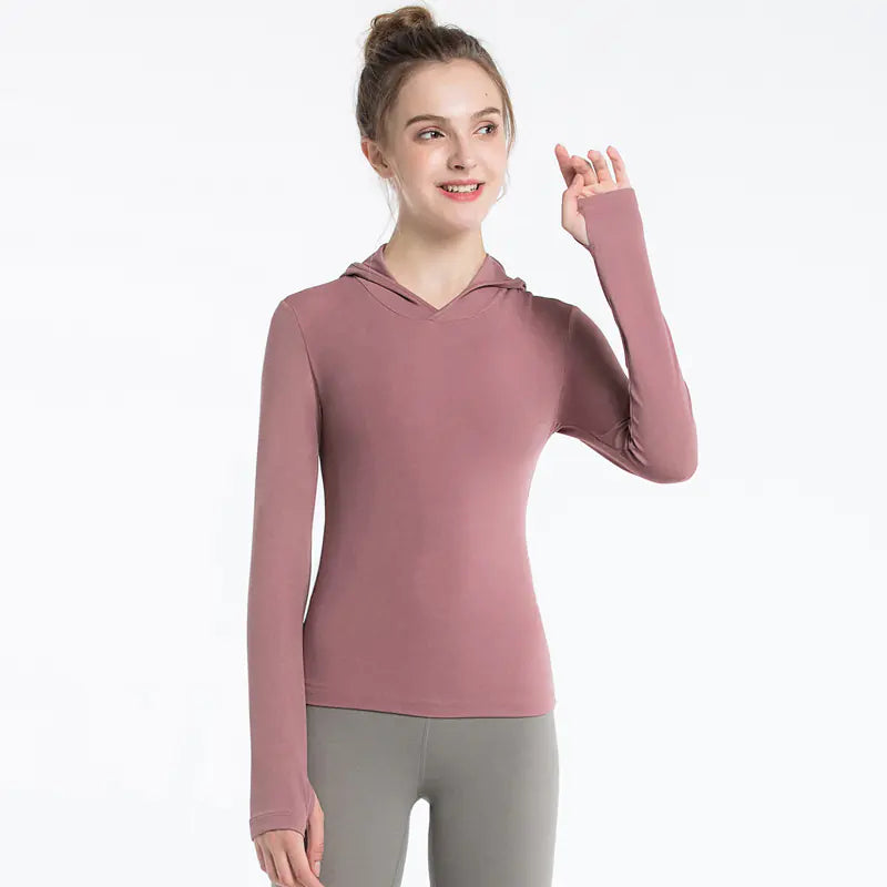 Women’s Long Sleeve Yoga Fitness Top – Breathable Nylon Stretch Workout Shirt for Training, Yoga & Activewear