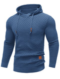 Men’s Textured Knit Hoodie Sweater – Waffle Pattern Pullover Hooded Sweatshirt, Slim Fit (Blue M)