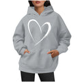 Small Women’s Oversized Graphic Hoodie – Casual Heart Print Pullover Sweatshirt with Drawstring Hood & Pocket