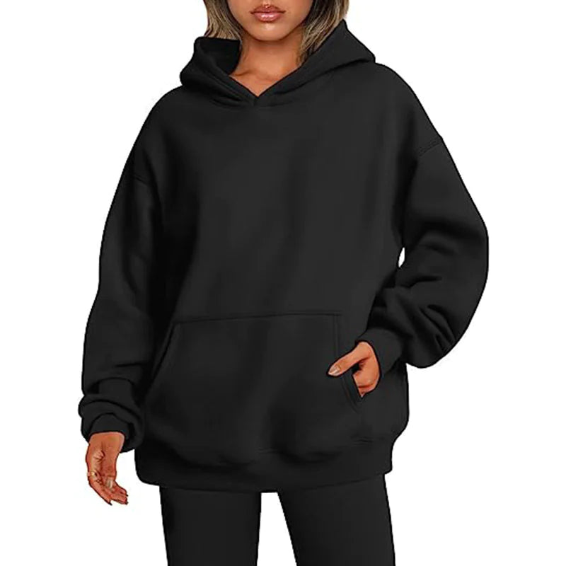Women’s Oversized Pullover Hoodie – Soft Fleece-Look Sweatshirt with Kangaroo Pocket, Long Sleeve