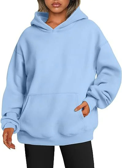 Women’s Oversized Pullover Hoodie – Soft Fleece-Look Sweatshirt with Kangaroo Pocket, Long Sleeve