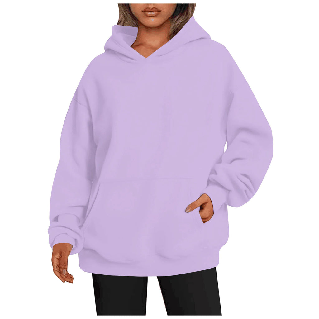 Women’s Oversized Pullover Hoodie – Soft Fleece-Look Sweatshirt with Kangaroo Pocket, Long Sleeve