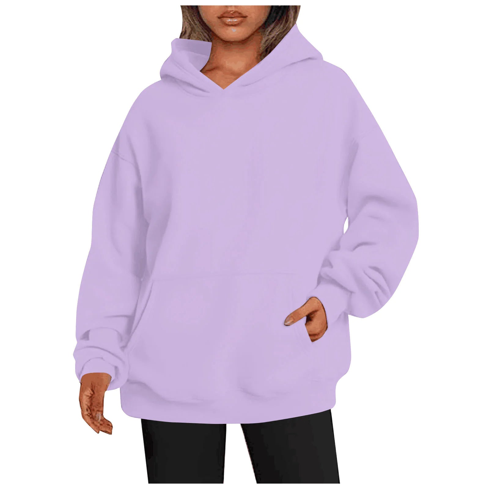 Women’s Oversized Pullover Hoodie – Soft Fleece-Look Sweatshirt with Kangaroo Pocket, Long Sleeve
