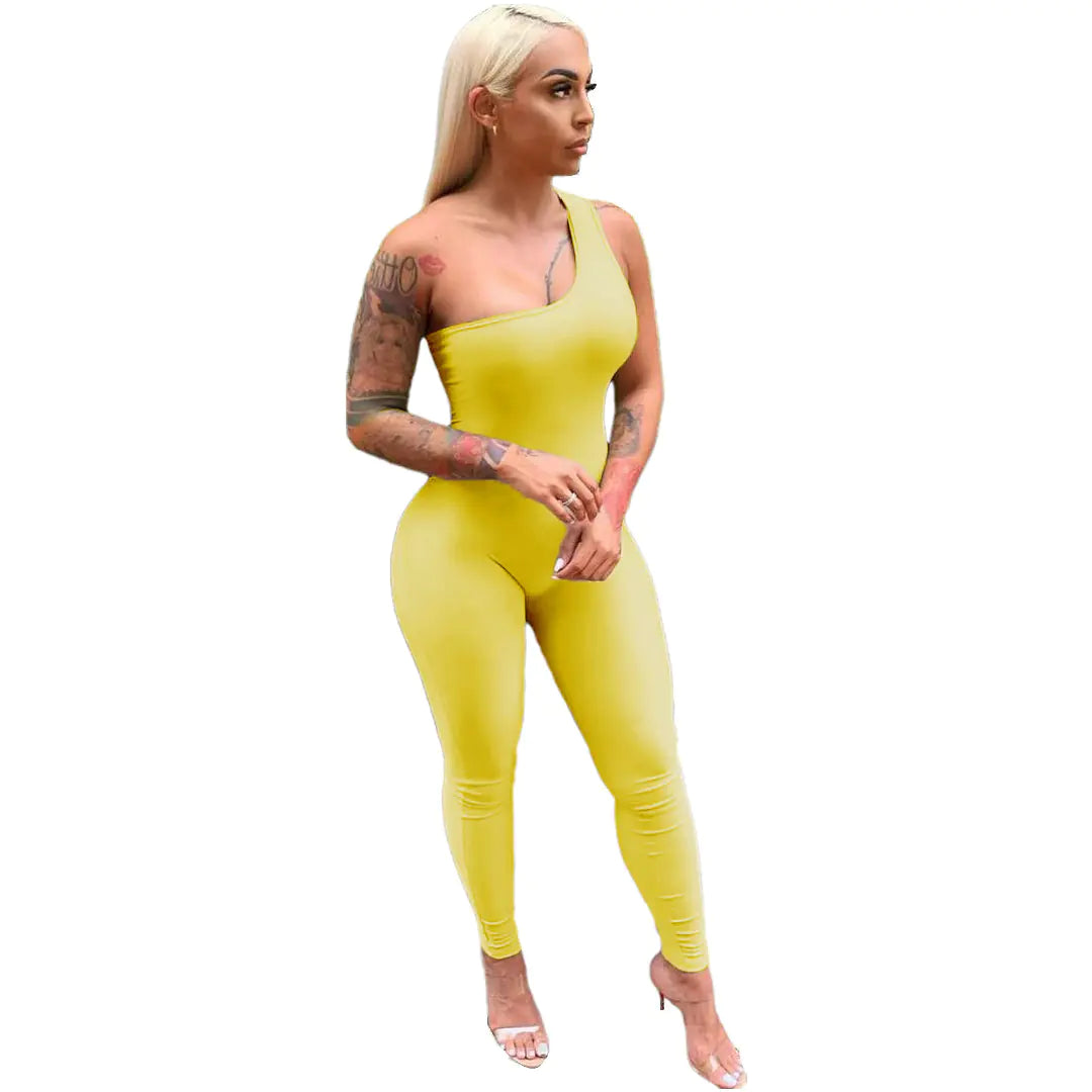 One-Shoulder Sleeveless Hip-Lift Sports Jumpsuit